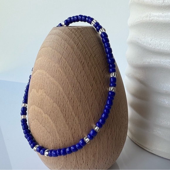 HAND CRAFTED Stretch Beaded Cobalt Blue Anklet 9.5” - Picture 4 of 14